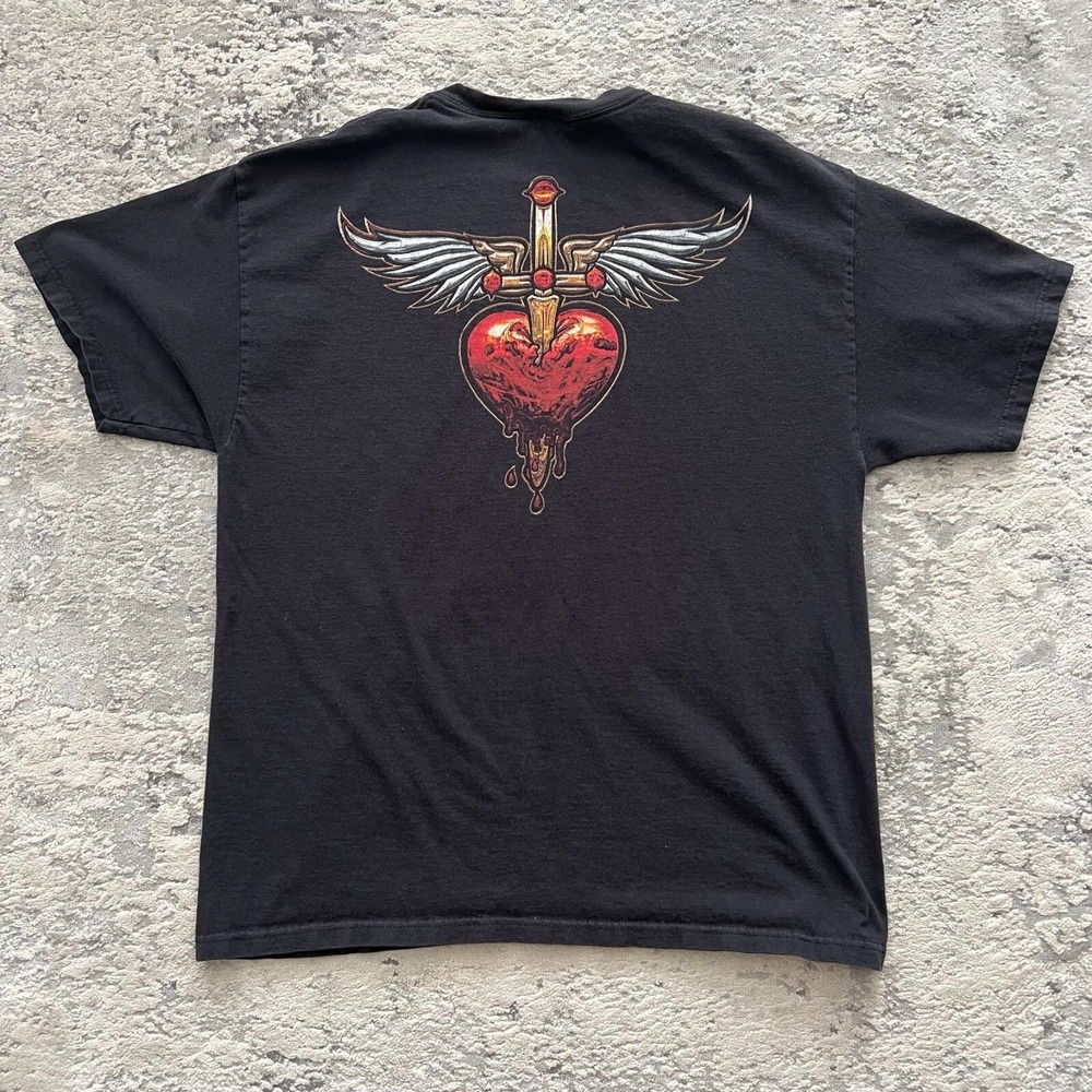 VTG Y2K Bon Jovi Men's Large Hanes T Shirt - Dagger Stab Heart Graphic Tee Black